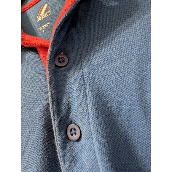 Vintage Majestic Chicago Cubs Polo Shirt Men’s Medium Blue Red Trim MLB Cotton - Picture 11 of 13